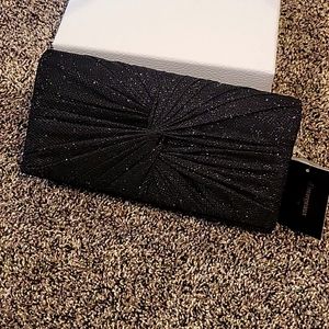 NWT D'margeaux black glitter clutch with chain
